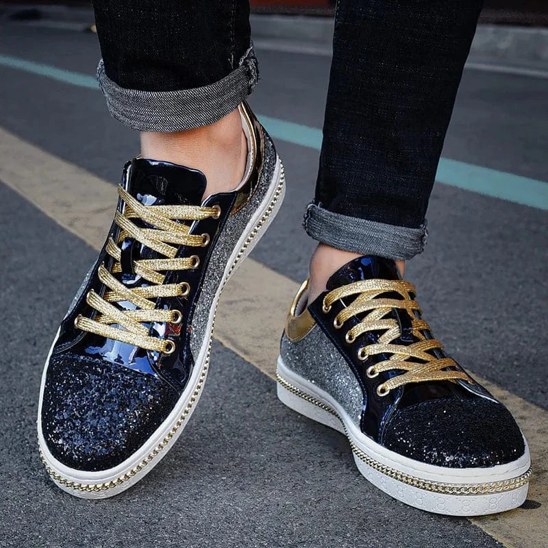 Basket Orthopédique Homme Et Femme Moderne À Strass - Doré et bleu / 42