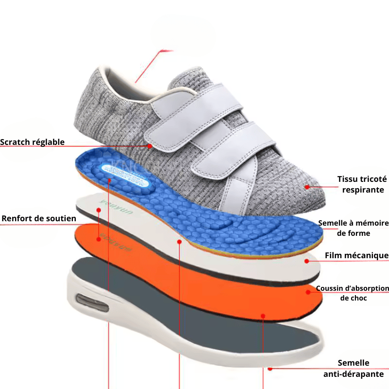 Basket Orthopédique Respirante Et Design À Scratch - Maille gris clair / 40