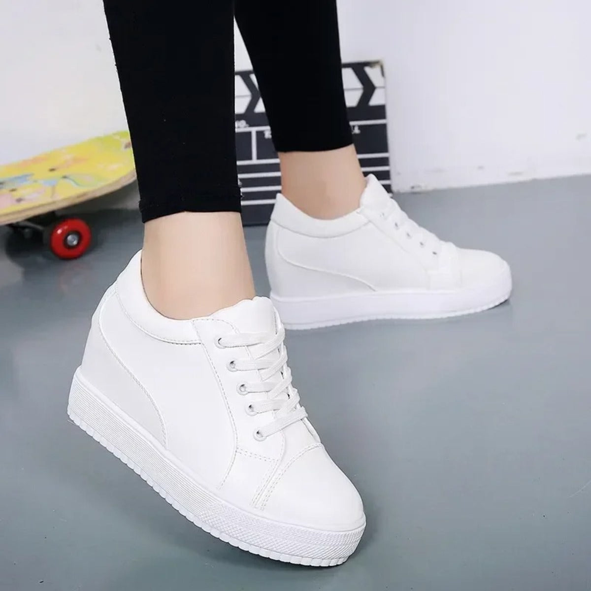 Basket femme compensée blanc - 35 / Blanc