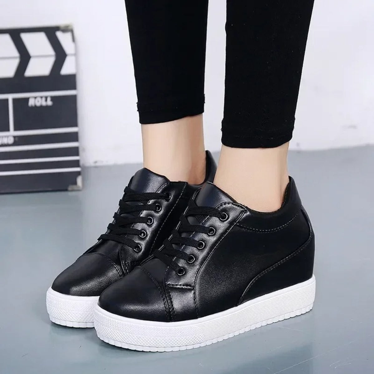 Basket femme compensée blanc - 34 / Noir