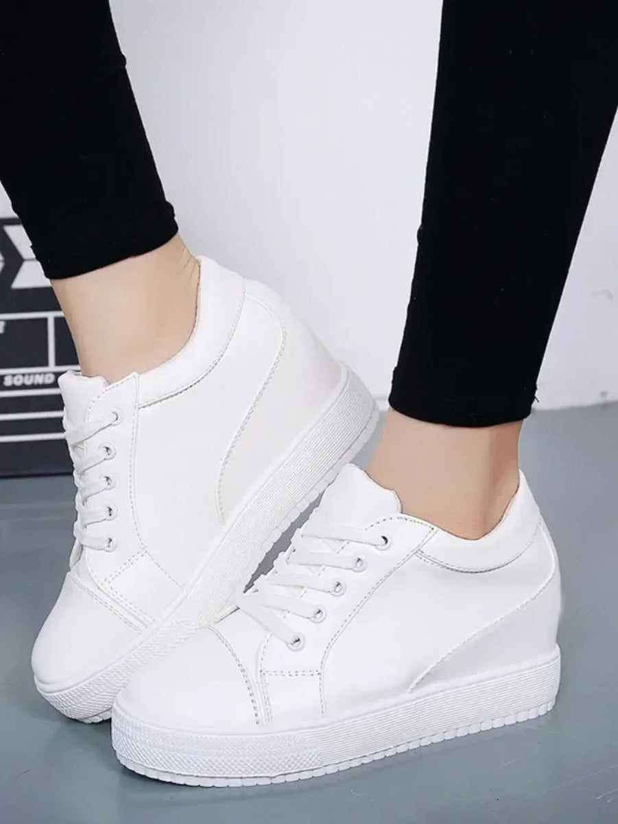Basket femme compensée blanc - 35 / Noir