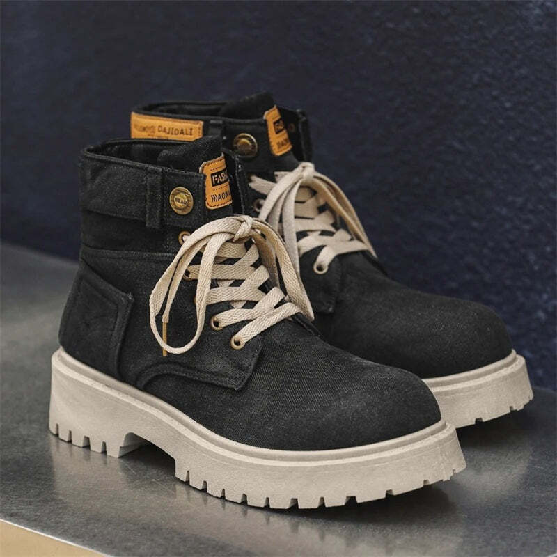 Bottines bleues effet jean - 42 / Black