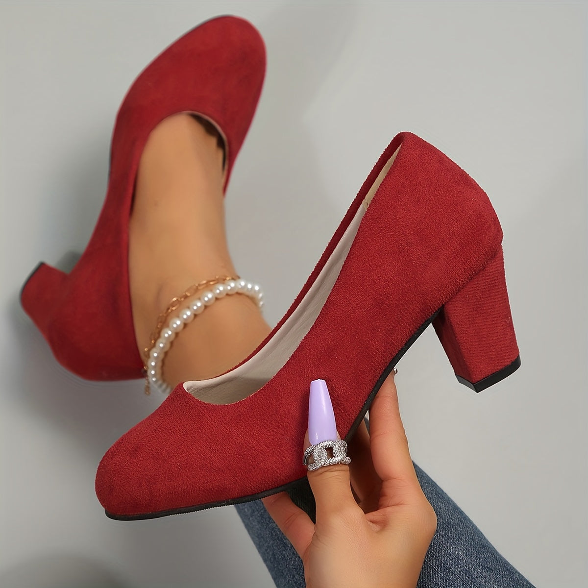 Laure™ – Escarpins à bout large et talon stable pour un confort sans douleur - Rouge / 35