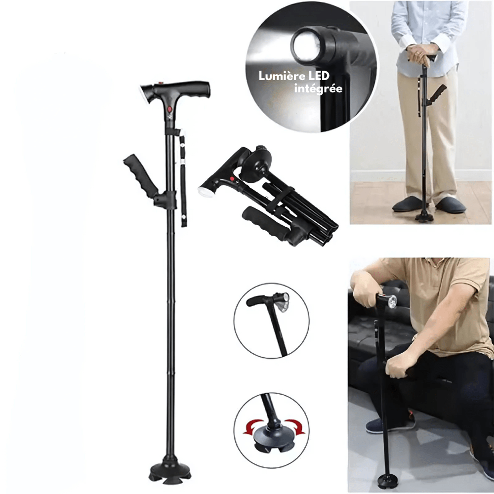 Canne Orthopédique à Quatre Pieds et Pliable avec Lampe LED Intégrée - Image 3