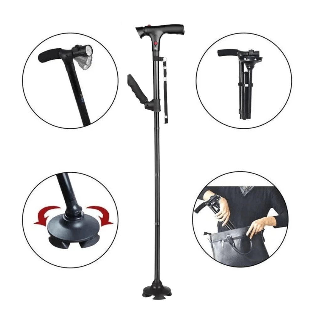 Canne Orthopédique à Quatre Pieds et Pliable avec Lampe LED Intégrée - Image 5