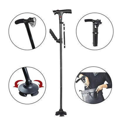 Canne Orthopédique à Quatre Pieds et Pliable avec Lampe LED Intégrée - Image 5
