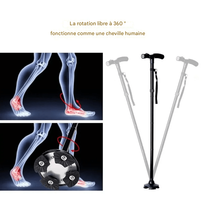Canne Orthopédique à Quatre Pieds et Pliable avec Lampe LED Intégrée - Image 6