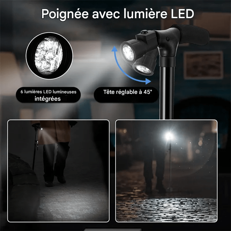 Canne Orthopédique à Quatre Pieds et Pliable avec Lampe LED Intégrée - Image 4