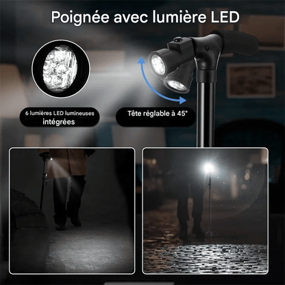 Canne Orthopédique à Quatre Pieds et Pliable avec Lampe LED Intégrée - Image 4