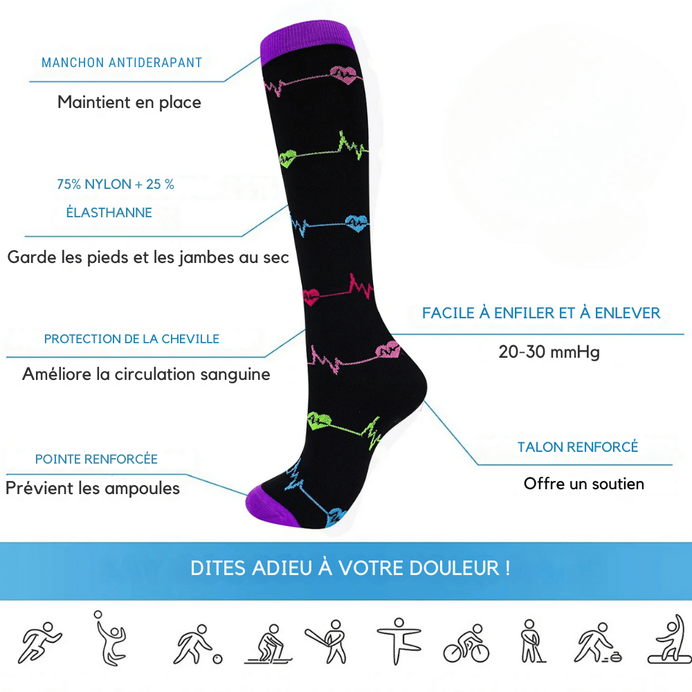Chaussette Orthopédique Femme Montante à Pression Élastique - Cœurs 2