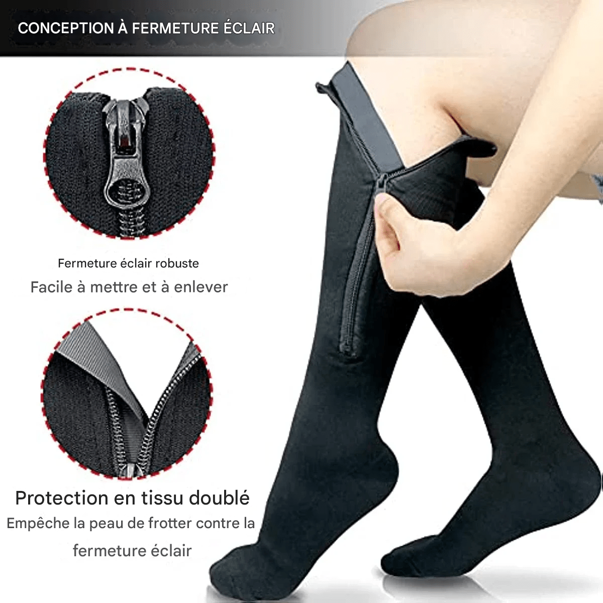 Chaussette Orthopédique Femme Montante avec Fermeture Éclair - Chair / L-XL