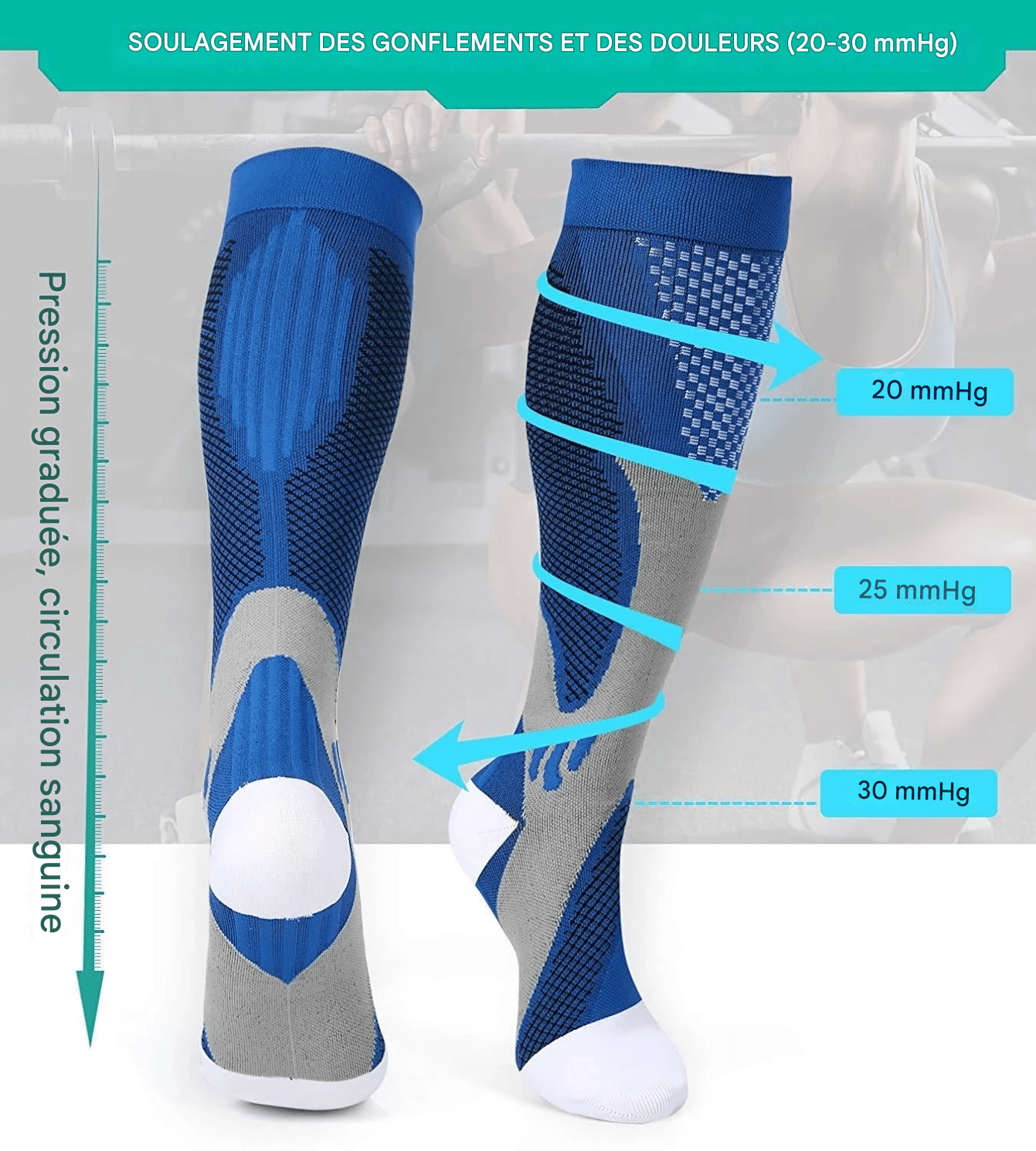 Chaussette Orthopédique Femme Montante pour Varices et Jambes Enflées - Blanc / S-M