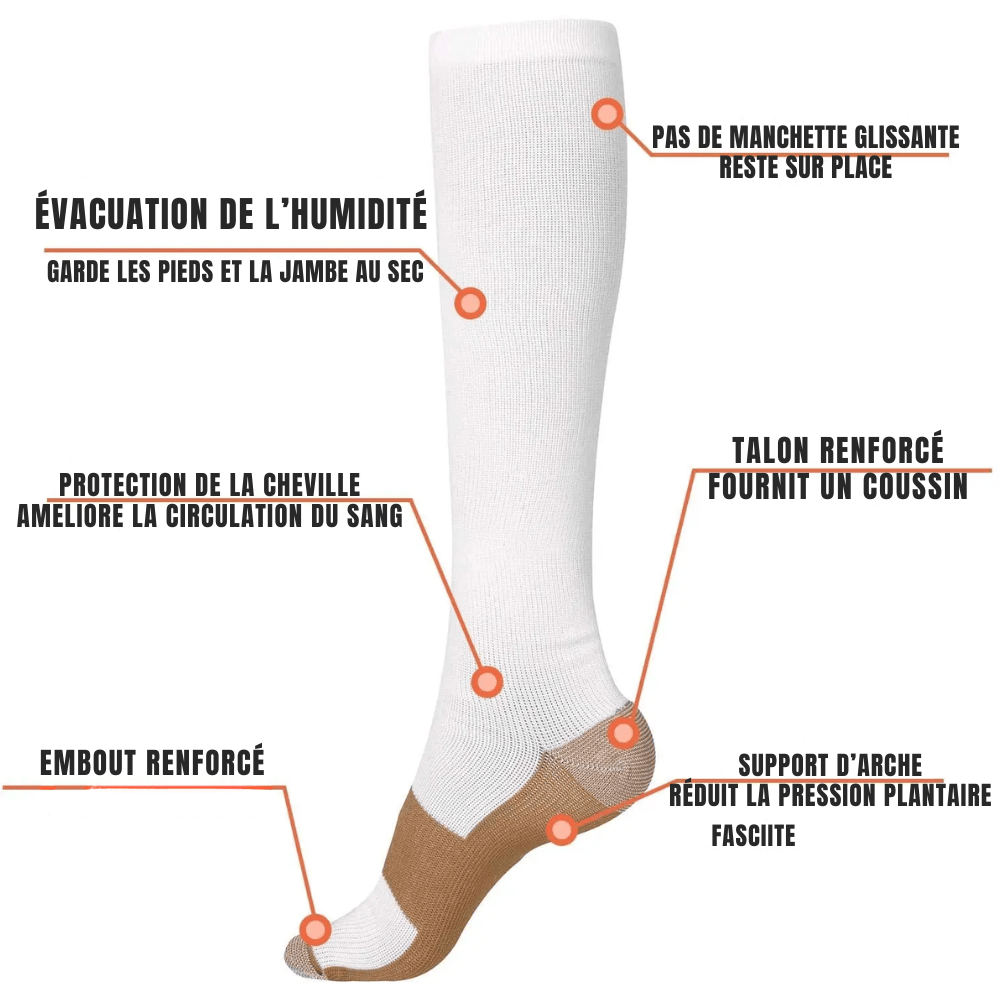 Chaussette Orthopédique Homme à Compression pour Sportif - Beige / S-M