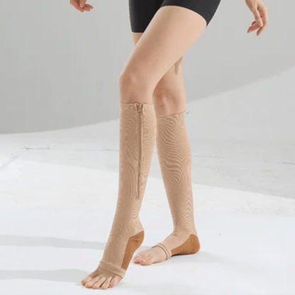 Chaussettes Compression Fermetures Éclaires - Peau - café / L-XL