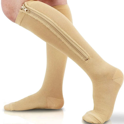 Chaussettes Contention Homme Fermeture Éclair - Beige / S/M