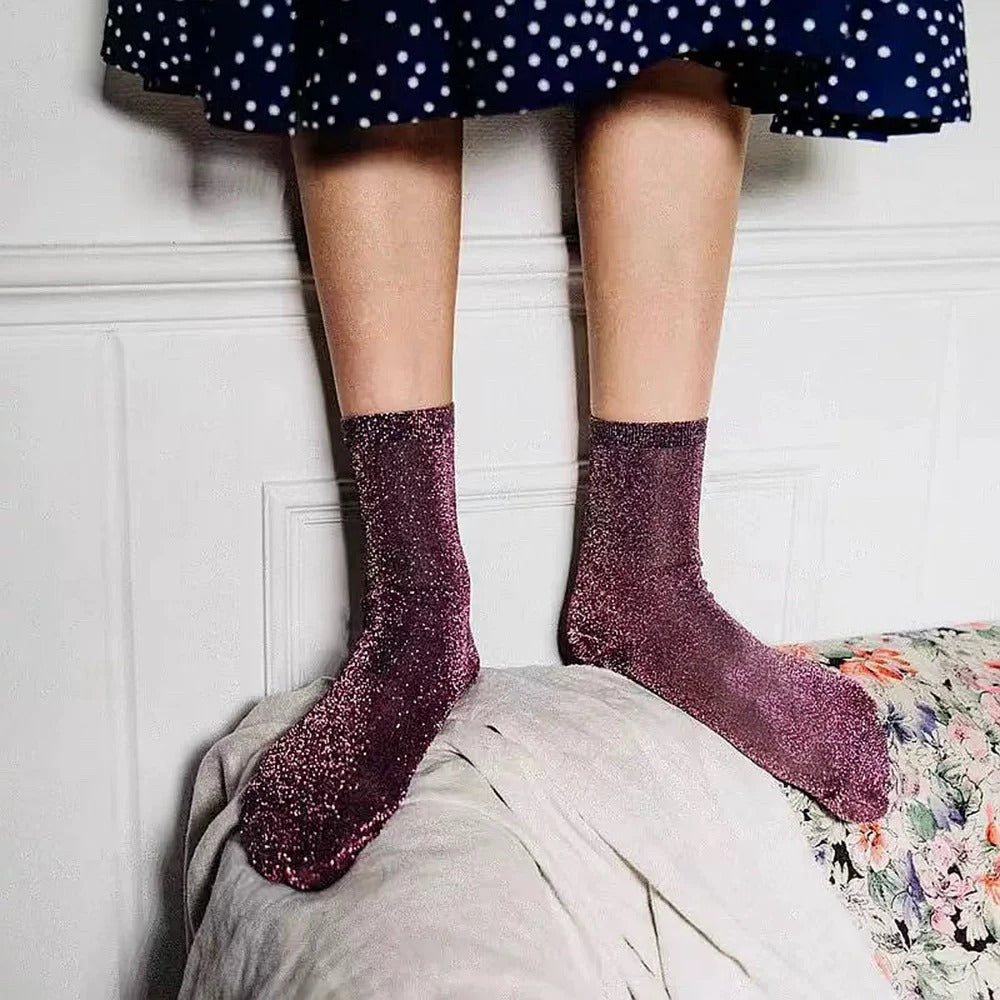 Chaussettes paillettes femme - 35 / Bordeaux