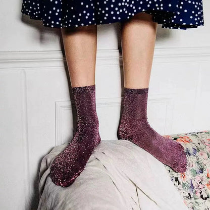 Chaussettes paillettes femme - 35 / Bordeaux