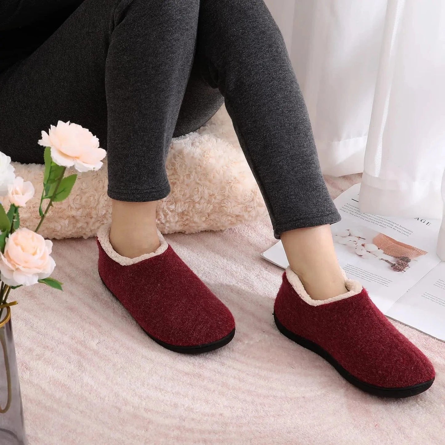 Chausson Orthopédique Femme Design et Chaud pour l’Hiver - Rouge / 40
