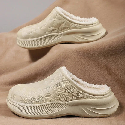 Chausson Orthopédique Homme Imperméable avec Intérieur en Fausse Fourrure - Beige / 36-37