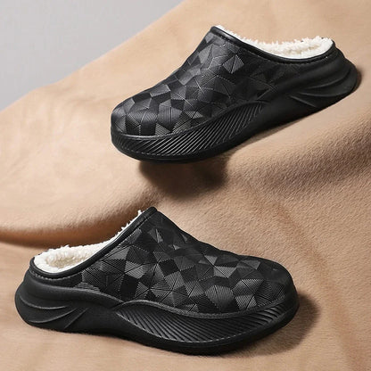 Chausson Orthopédique Homme Imperméable avec Intérieur en Fausse Fourrure - Noir / 44-45