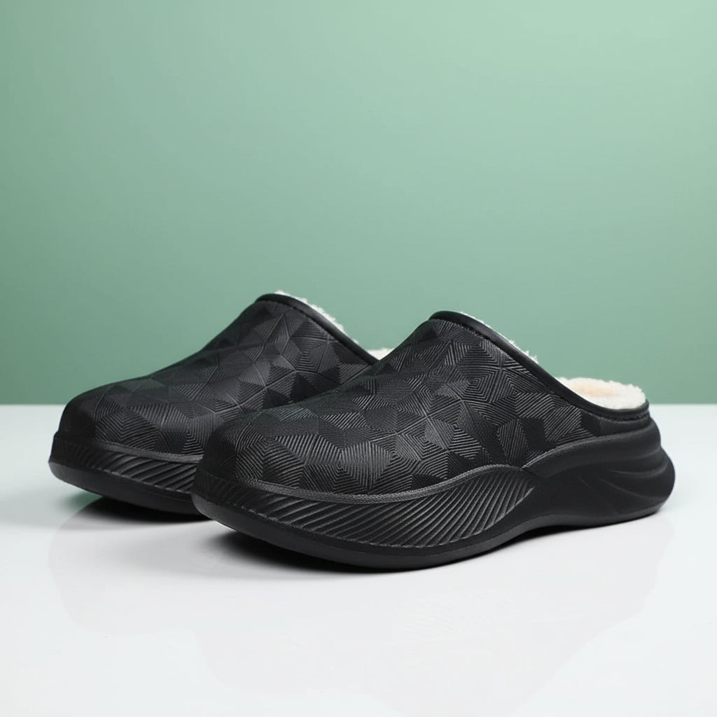 Chausson Orthopédique Homme Imperméable avec Intérieur en Fausse Fourrure - Noir / 36-37