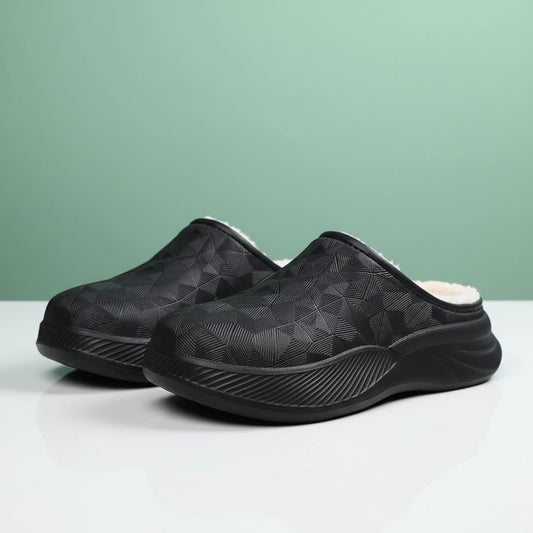 Chausson Orthopédique Homme Imperméable avec Intérieur en Fausse Fourrure - Noir / 36-37