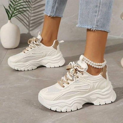 Chaussures orthopédique Chunky Blanches avec Détails Marron - Confort Orthopédique