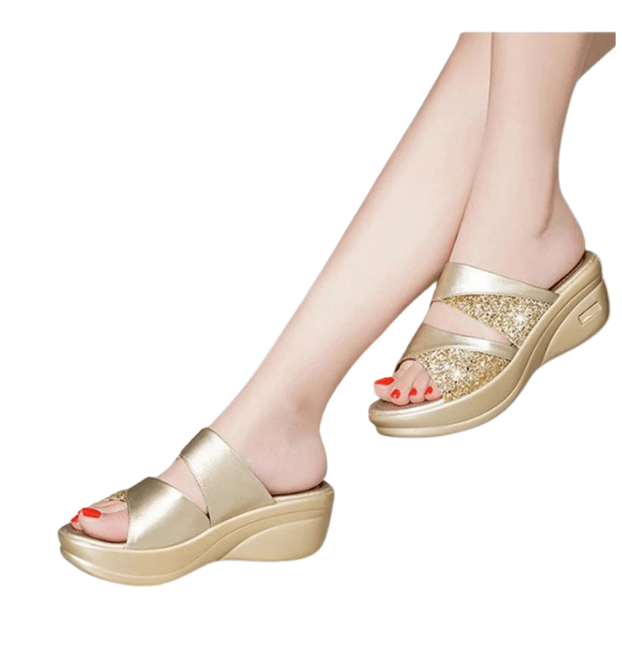 Claquette Orthopédique Dorée à Paillettes pour Femme