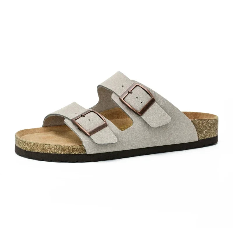 Claquette orthopédique homme double bride en liège - Beige / 41