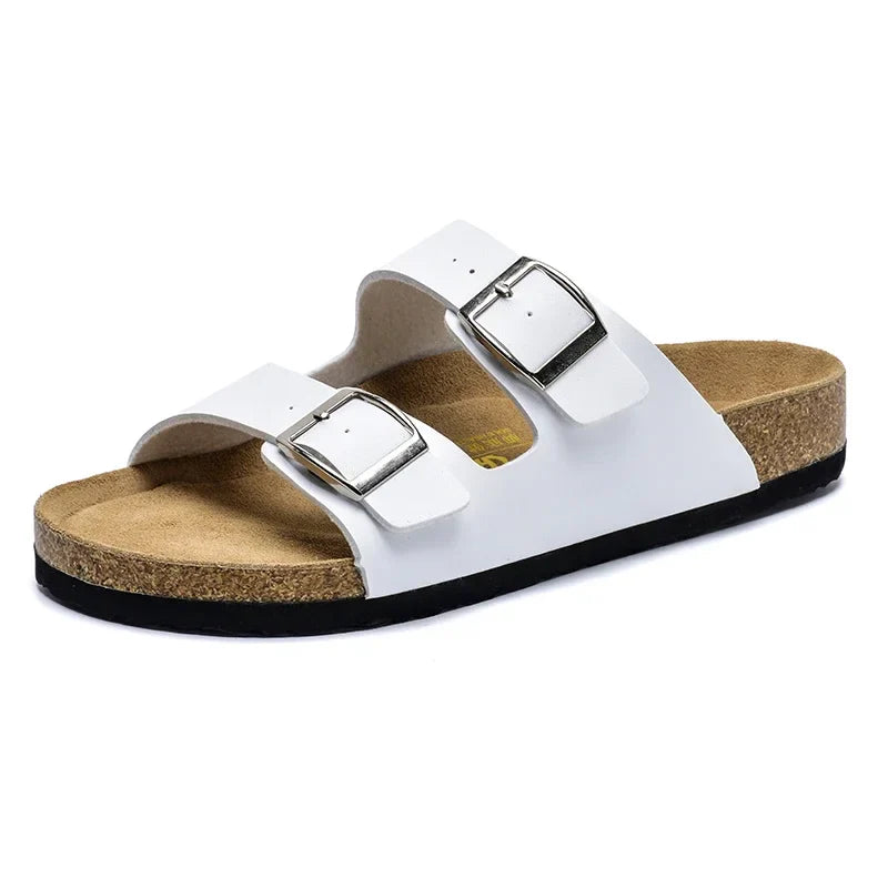 Claquette orthopédique homme double bride en liège - Blanc / 45
