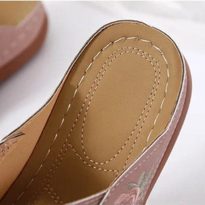 Claquette Orthopédique aux Fleurs Brodées pour Femme - Rose / 38