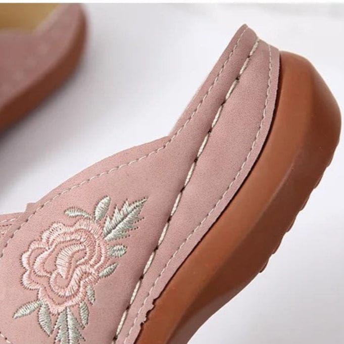 Claquette Orthopédique aux Fleurs Brodées pour Femme - Rose / 37