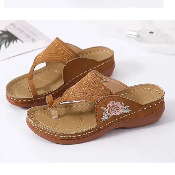 Claquette Orthopédique aux Fleurs Brodées pour Femme - Rose / 42