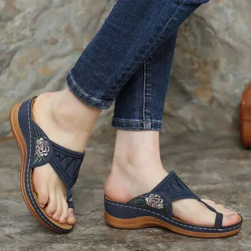 Claquette Orthopédique Bleue À Fleurs Inspiration Japonaise Pour Femme - 36