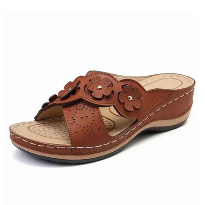 Claquette Orthopédique d’Été en Similicuir pour Femme - Marron / 40
