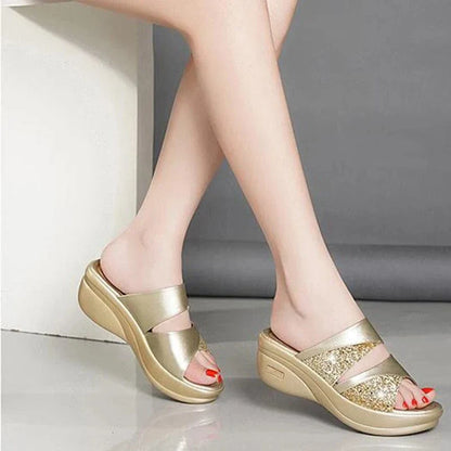 Claquette Orthopédique Dorée à Paillettes pour Femme - 36