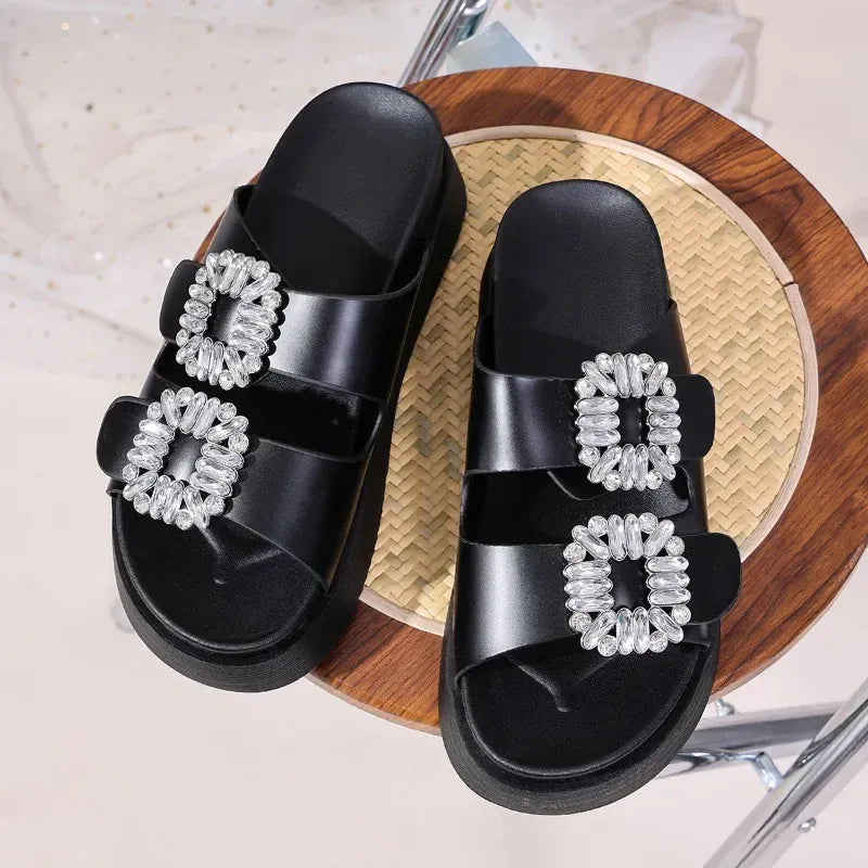Claquette Orthopédique Femme avec Boucles Carrées Argentées - Noir / 38