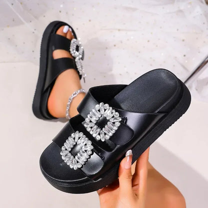 Claquette Orthopédique Femme avec Boucles Carrées Argentées - Noir / 37