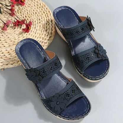 Claquette Orthopédique Femme avec des Motifs Floraux - Bleu / 35