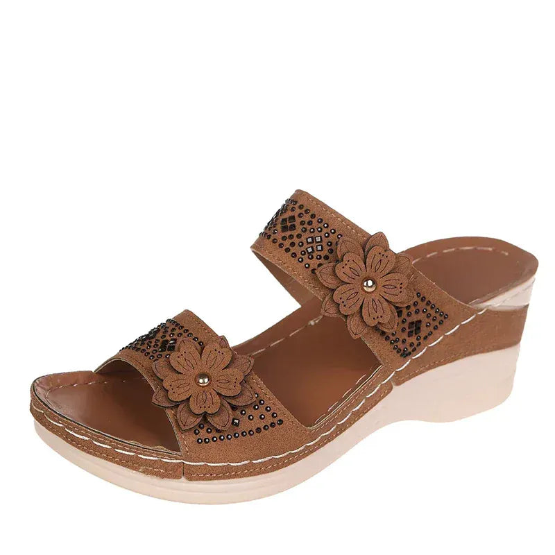 Claquette Orthopédique Femme avec des Motifs Floraux - Marron Clair / 44