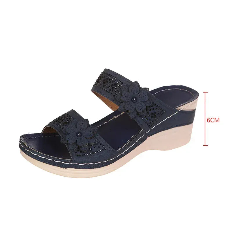 Claquette Orthopédique Femme avec des Motifs Floraux - Marron Clair / 43