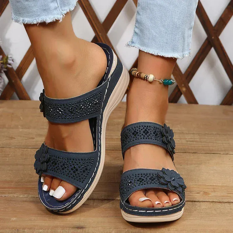 Claquette Orthopédique Femme avec des Motifs Floraux - Bleu / 37