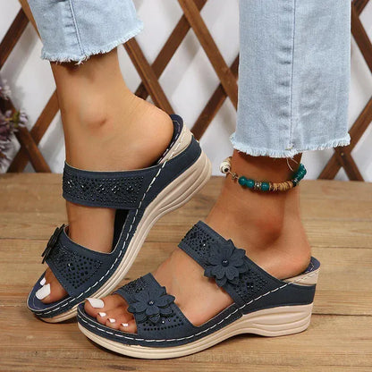 Claquette Orthopédique Femme avec des Motifs Floraux - Bleu / 36