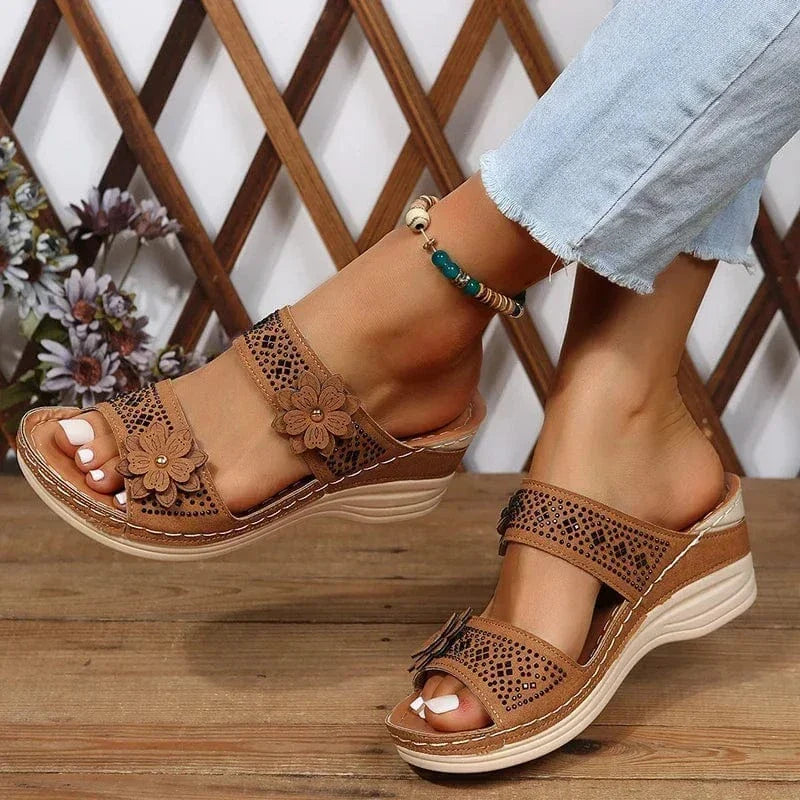 Claquette Orthopédique Femme avec des Motifs Floraux - Bleu / 44