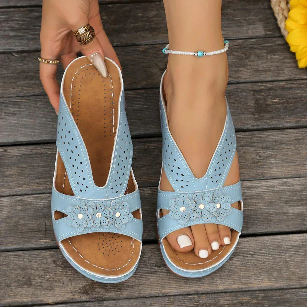Claquettes Vintage À Semelles Orthopédiques Pour Femmes - Bleu ciel / 37