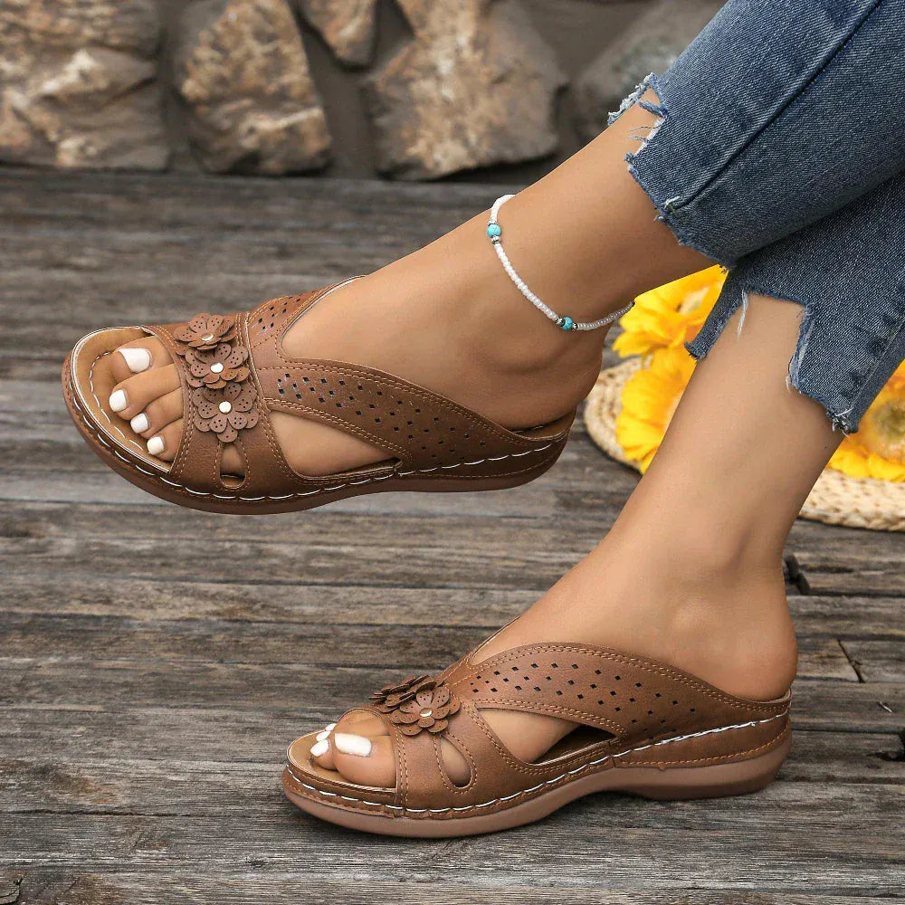 Claquettes Vintage À Semelles Orthopédiques Pour Femmes - Bleu ciel / 40
