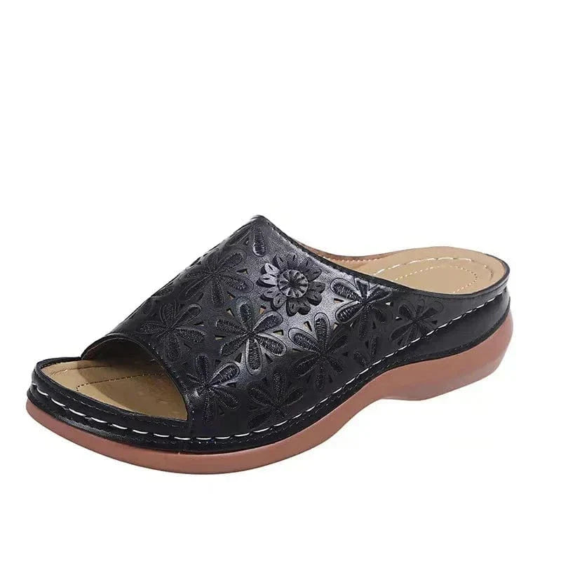 Sandale Orthopédique Femme à Talon en Similicuir Noir
