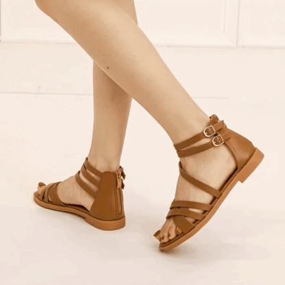 SANDALES ORTHOPÉDIQUES PLATES EN CUIR FEMME