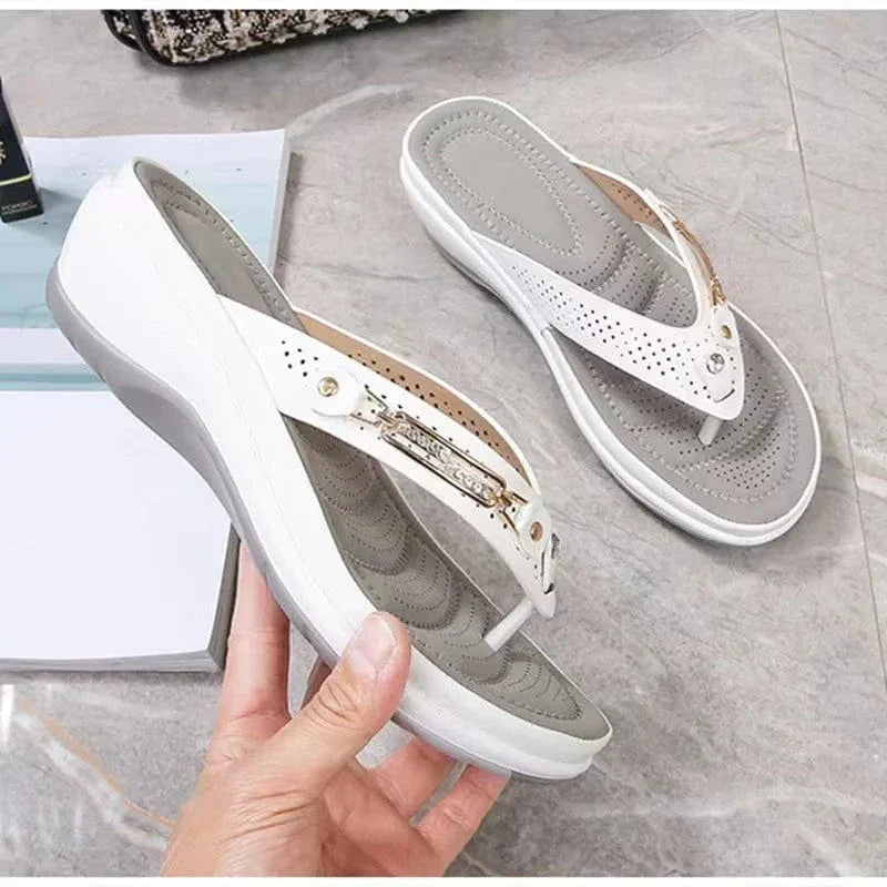 Tong Orthopédique Femme Compensée Et Durable - Blanc / 35