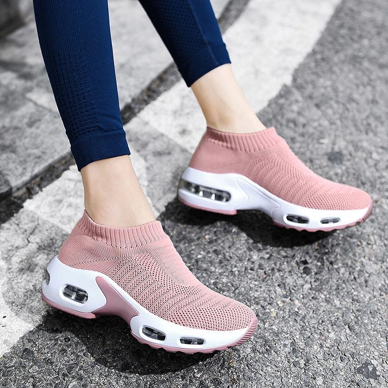 Baskets Femme En Maille Blanche Sans Lacets - Confort Orthopédique, Style Sport Et Décontracté